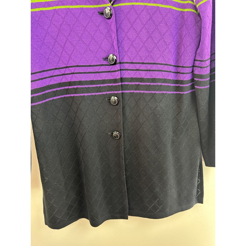 Misook Striped Diamond Knit Cardigan Jacket Large Button Up Exclusively Misook - Picture 7 of 15
